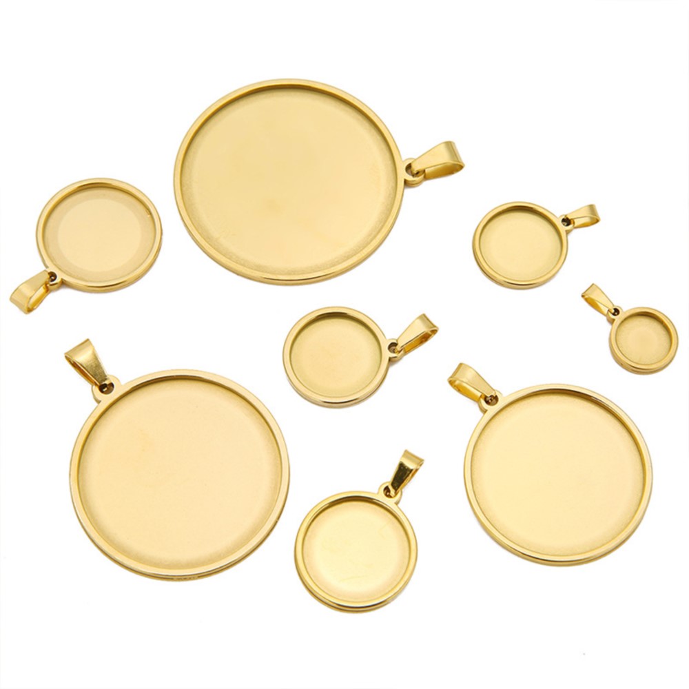 Bezels Set Pendant - كابوشون دائري من الفولاذ المقاوم للصدأ